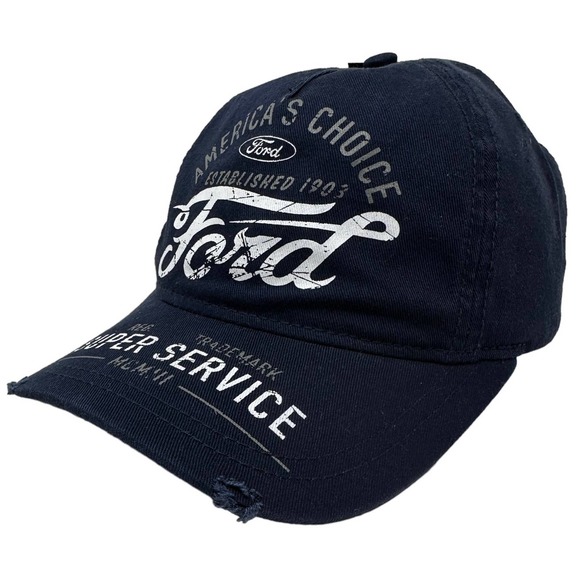 Ford Men's Officially Licensed Vintage Distressed Snapback Hat Cap in Navy - Picture 1 of 5
